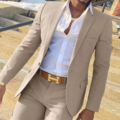 Costume de mariage 2 pièces beige pour homme - Blazer et pantalon