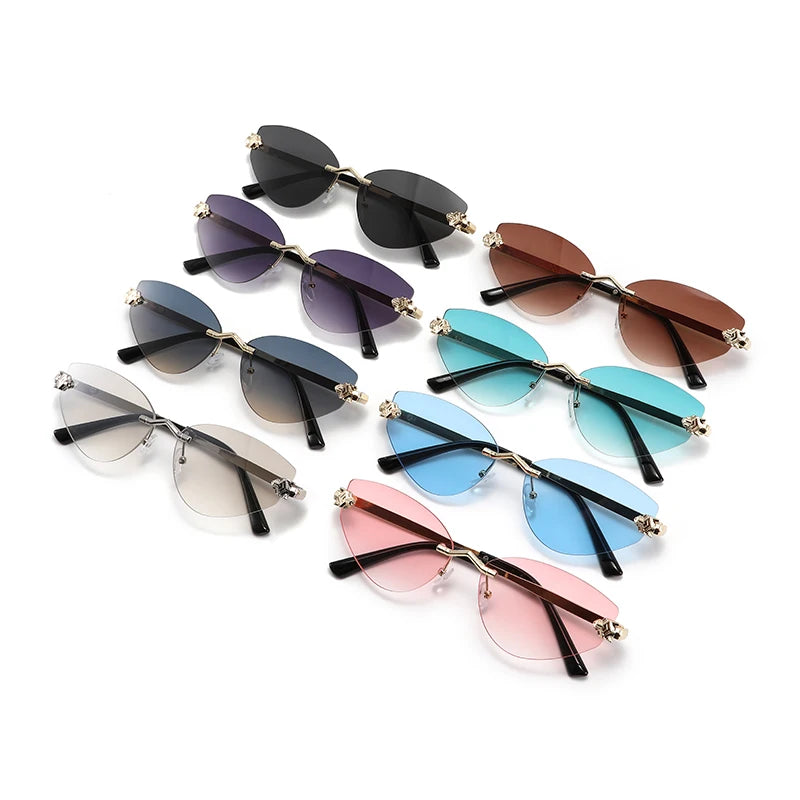 Retro Rimless Cat Eye Sunglasses for Women – Metal Frame UV400 Sun Glasses