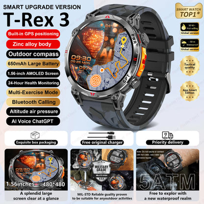 Unisex T-Rex3 GPS Sports Smartwatch – Fitness Tracker Heart Rate Monitor 3ATM Waterproof Smart Watch