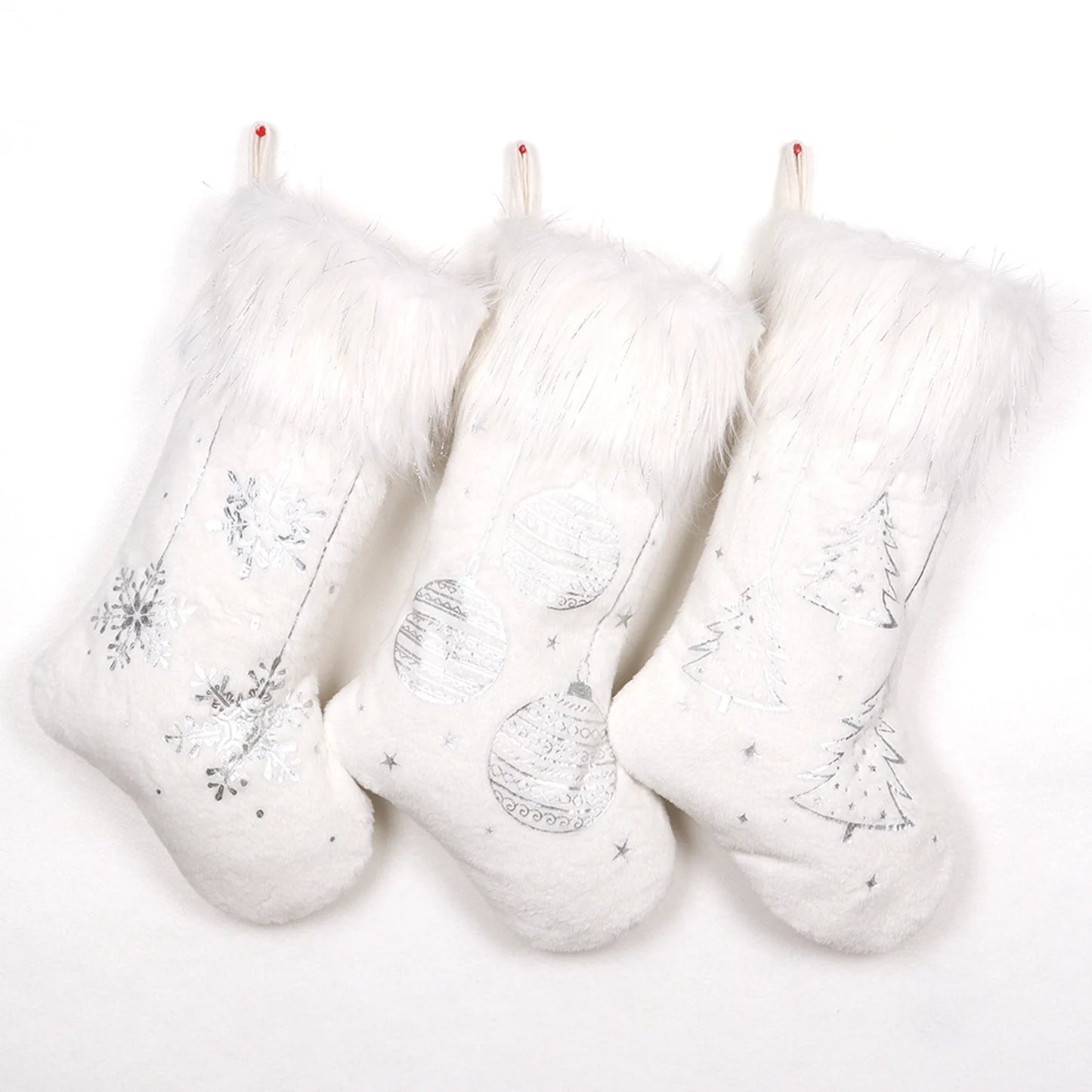 Grandes chaussettes de Noël en peluche blanche