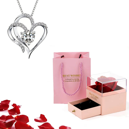 Valentinstag Geschenk Luxus rote Herz Halskette mit Rose Geschenkbox