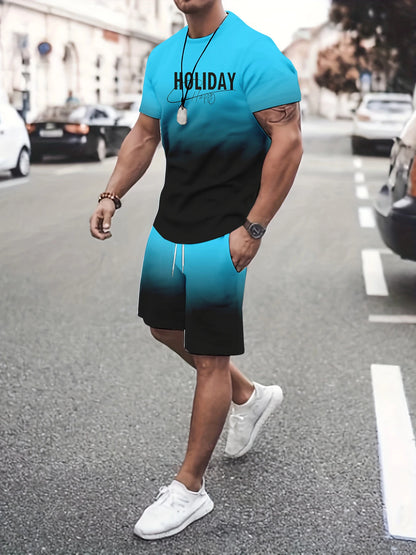 Anime Print Mens Shorts and T Shirt Set