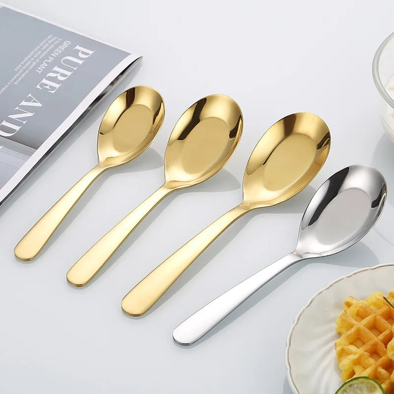 stainless steel flat spoon thickened eating spoon.