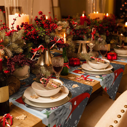 Chemin de table en lin avec motif gnome de Noël et flocon de neige