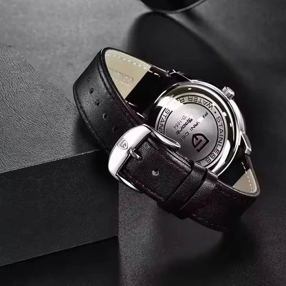 Men’s Quartz Watch – Waterproof Leather Strap Sports Wristwatch