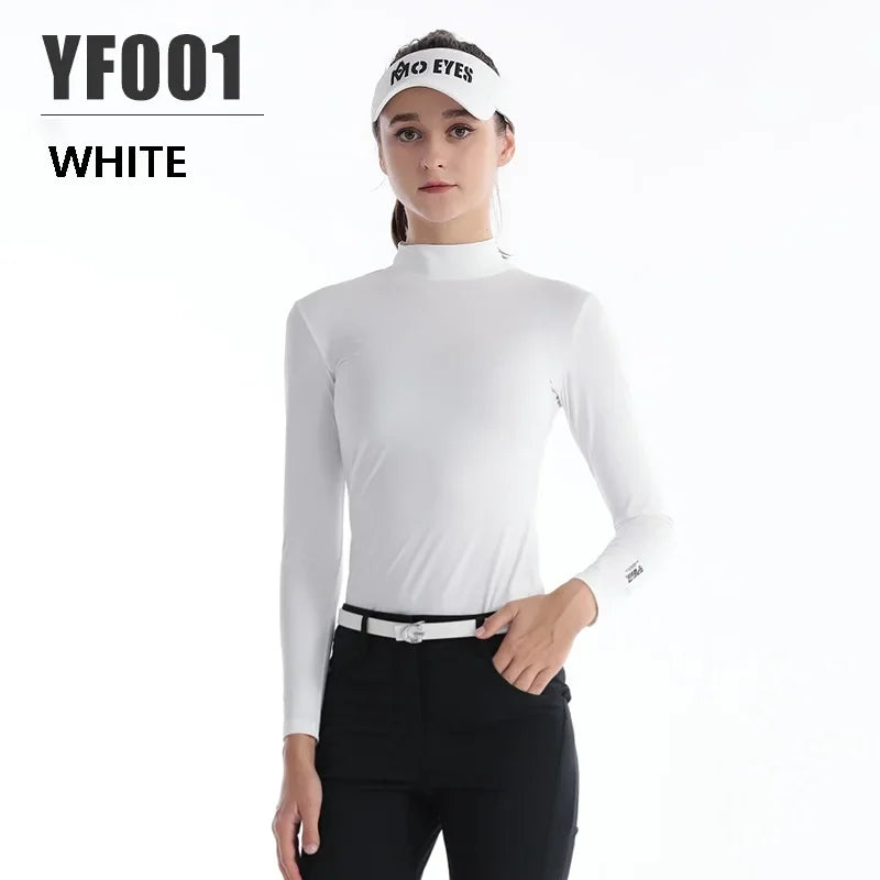 Damen-Golfshirt mit langen Ärmeln, Stehkragen, warmes Fleece, Sportbekleidung