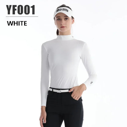 Damen-Golfshirt mit langen Ärmeln, Stehkragen, warmes Fleece, Sportbekleidung