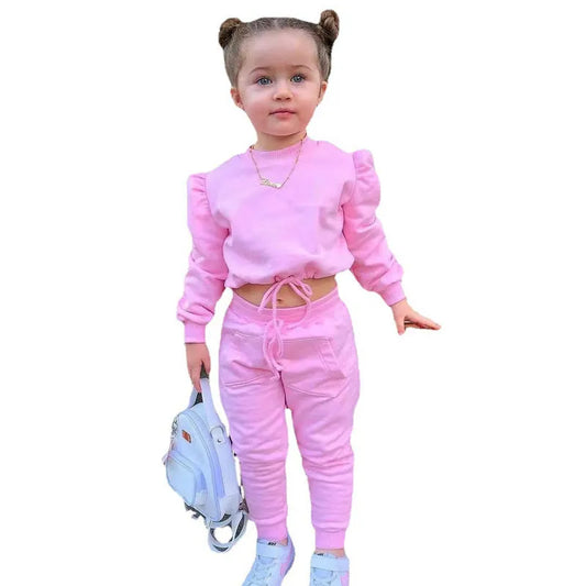 Costume solide pour fille de 1 à 8 ans, tenue à manches longues pour bébé fille