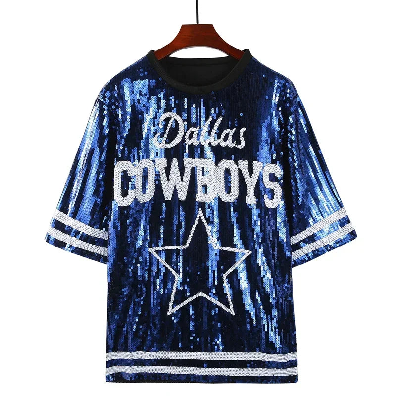 Robe en jersey de football cowboy à sequins pour femme