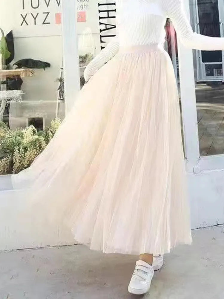 Women Summer Chic High Waist Tulle Skirt