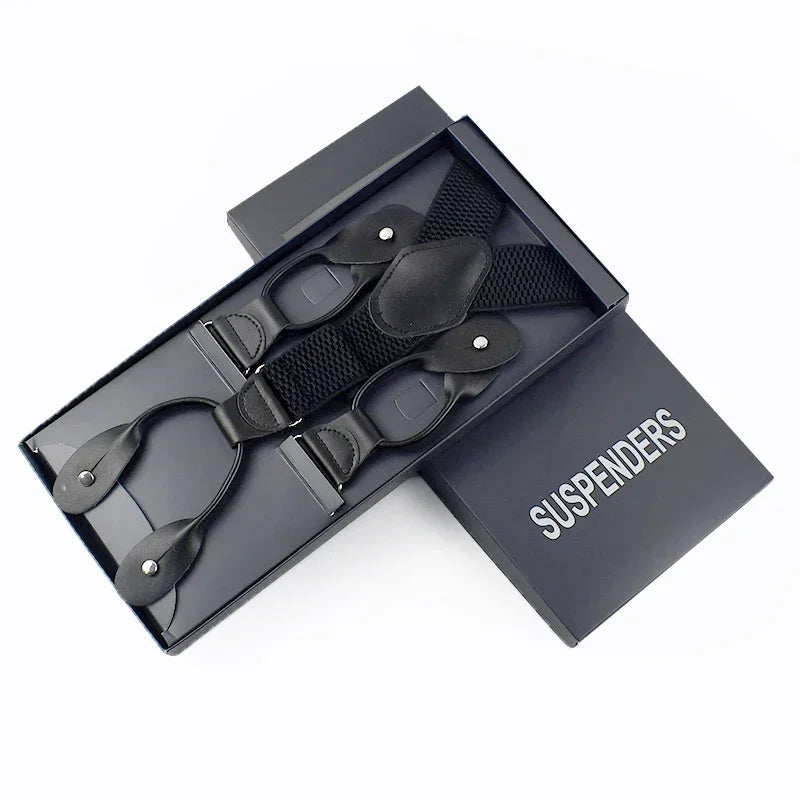 Men's Genuine Leather 6 Clips Suspenders