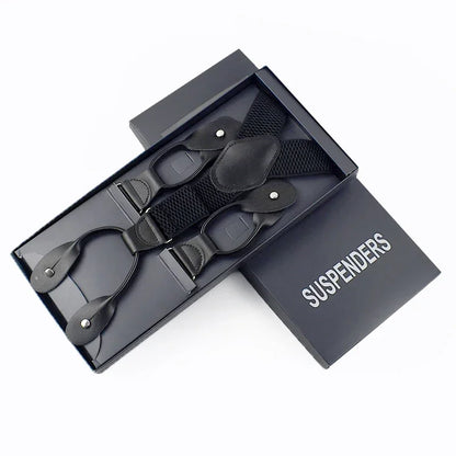 Men's Genuine Leather 6 Clips Suspenders