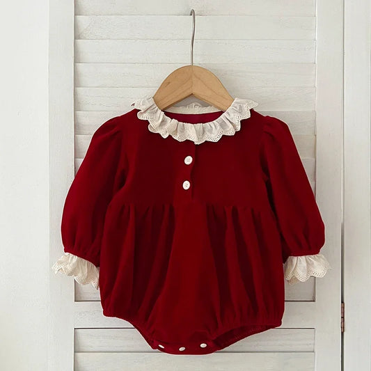 Christmas Baby Girls Lace Collar Romper