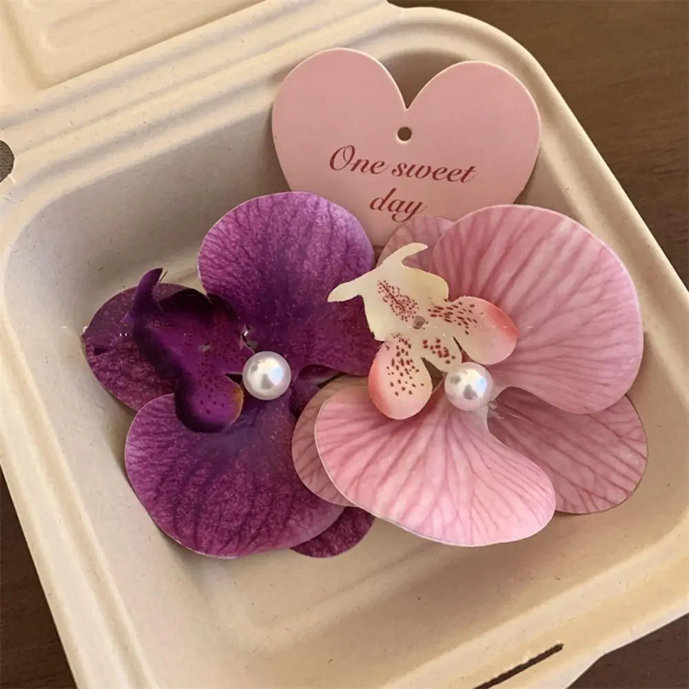 Pinces à cheveux pour fille avec mini perles et fleur d'orchidée papillon