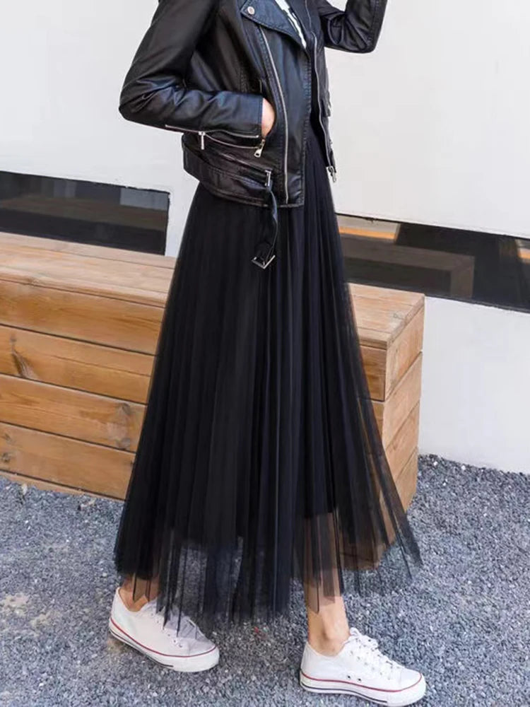 Women Summer Chic High Waist Tulle Skirt