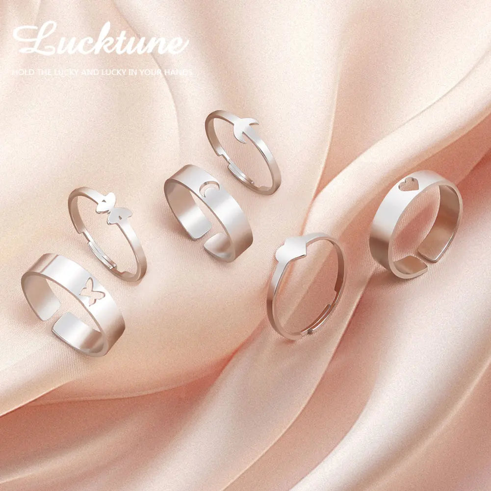 Bagues de couple en acier inoxydable en forme de cœur et de papillon – Bagues d'amour assorties