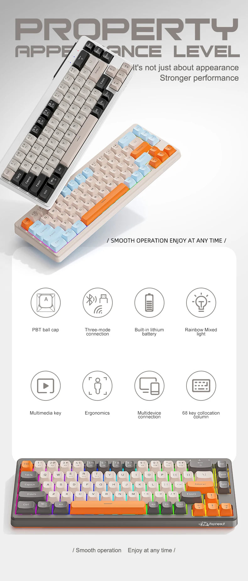 Kabellose mechanische Tastatur, Bluetooth, Dualmodus, Hot-Swap-fähig, Mini, 68 Tasten, roter Schalter, für PC, PS4, Xbox, iPhone, iPad