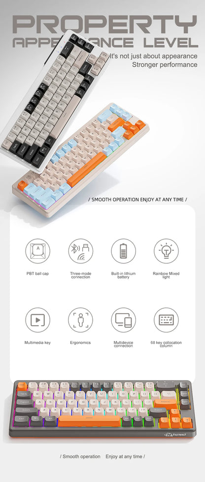 Kabellose mechanische Tastatur, Bluetooth, Dualmodus, Hot-Swap-fähig, Mini, 68 Tasten, roter Schalter, für PC, PS4, Xbox, iPhone, iPad