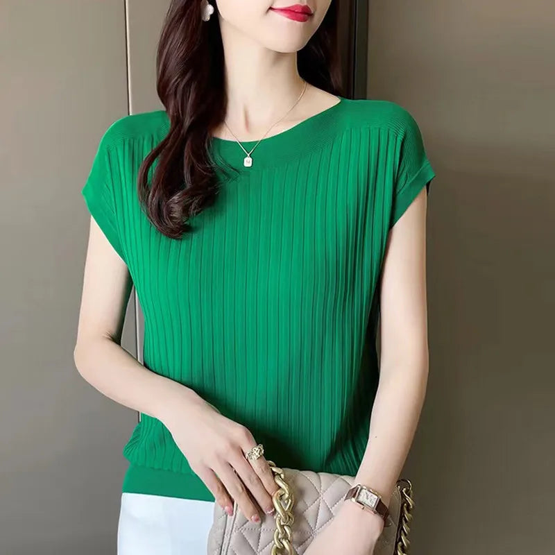 Stylish Short Sleeve Knitted Tops