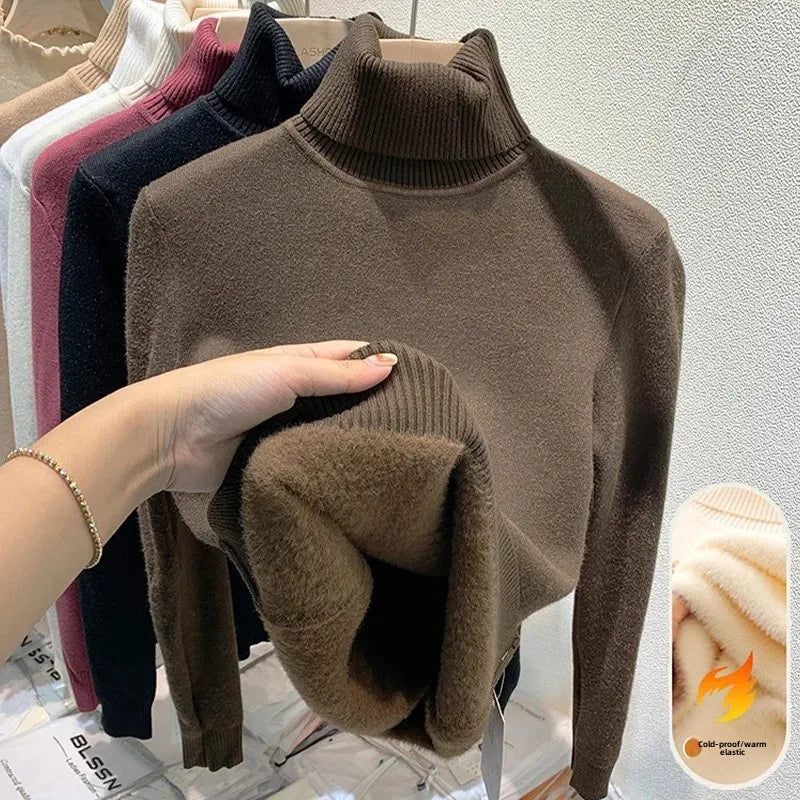 Women's Fleece-Lined Turtle Neck Knited Sweater