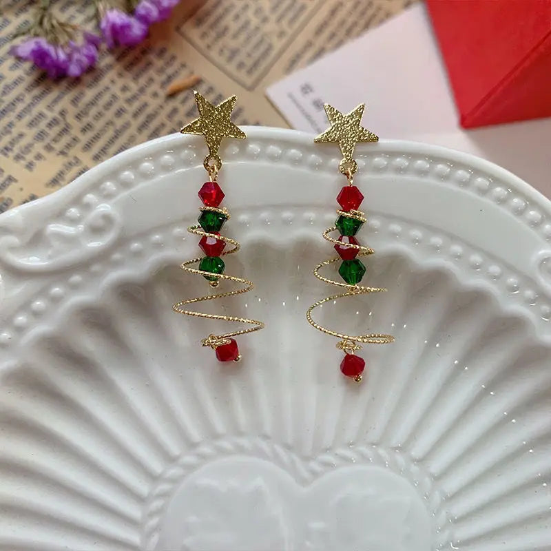 Boucles d'oreilles tendance pour femme avec sapin de Noël et Père Noël