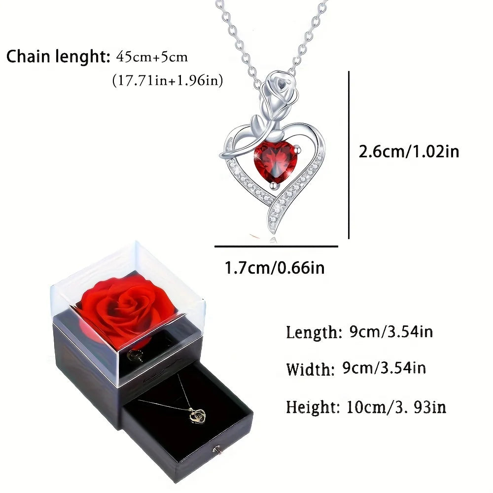 Valentinstag Geschenk Luxus rote Zirkon Herz Halskette mit Rose Geschenk-Box