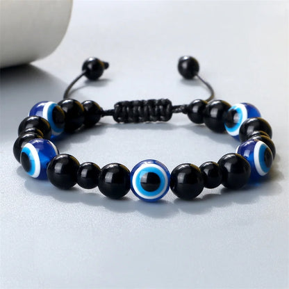 Unisex Black Matte Lava Bead Bracelet Blue Evil Eye Charm – Lucky Protection Bangle