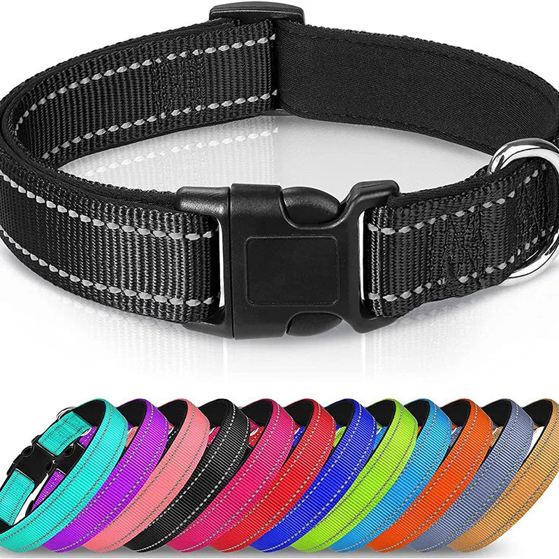 Adjustable Reflective Free Engraved Padded Dog Collars