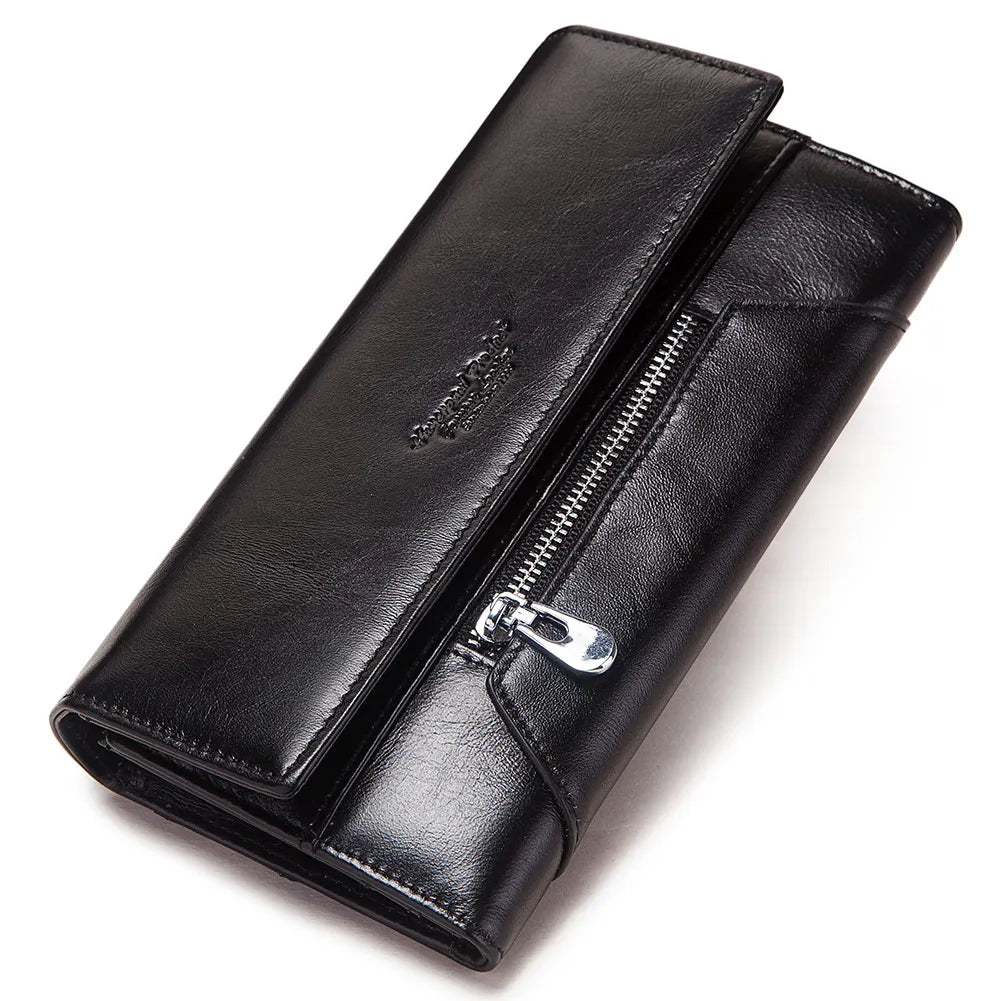 Genuine Leather Tri-fold Wallet for Women RFID Blocking Credit Card Holder