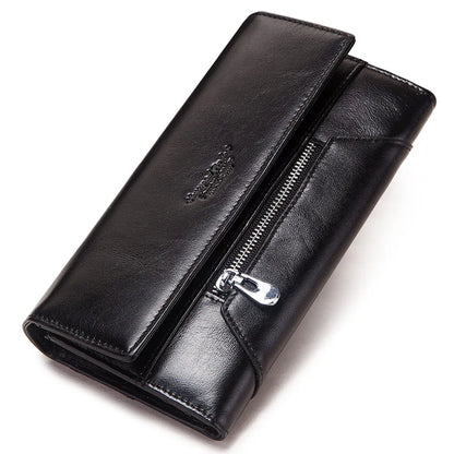 Genuine Leather Tri-fold Wallet for Women RFID Blocking Credit Card Holder