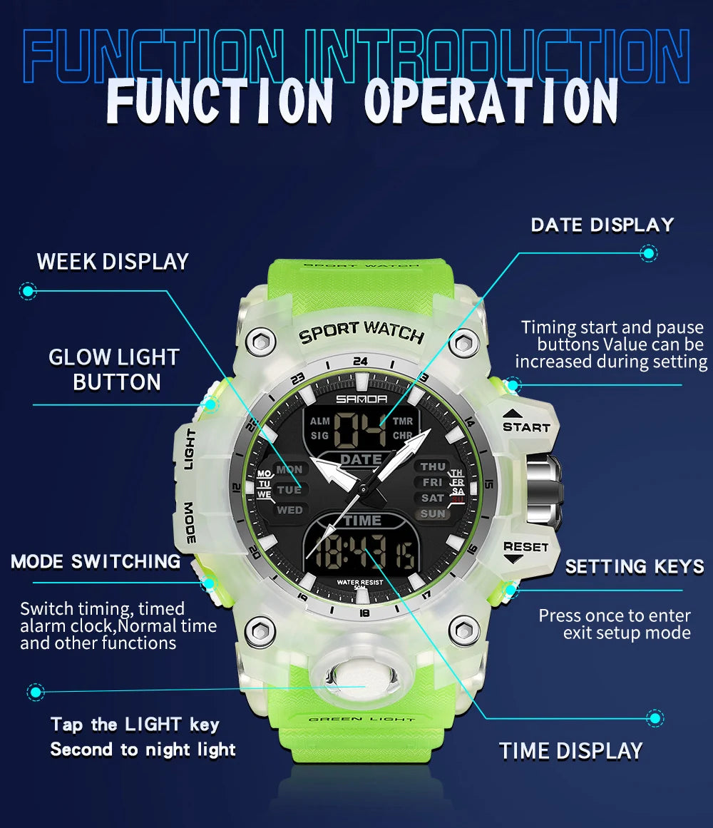 Waterproof Military Sports Dual Display Digital Men's Watch