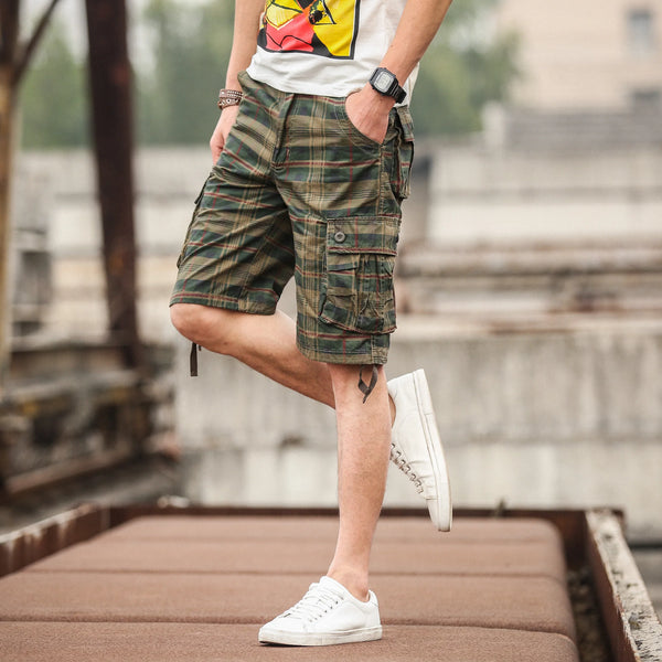 Men's Cotton Plaid Cargo Shorts View 2