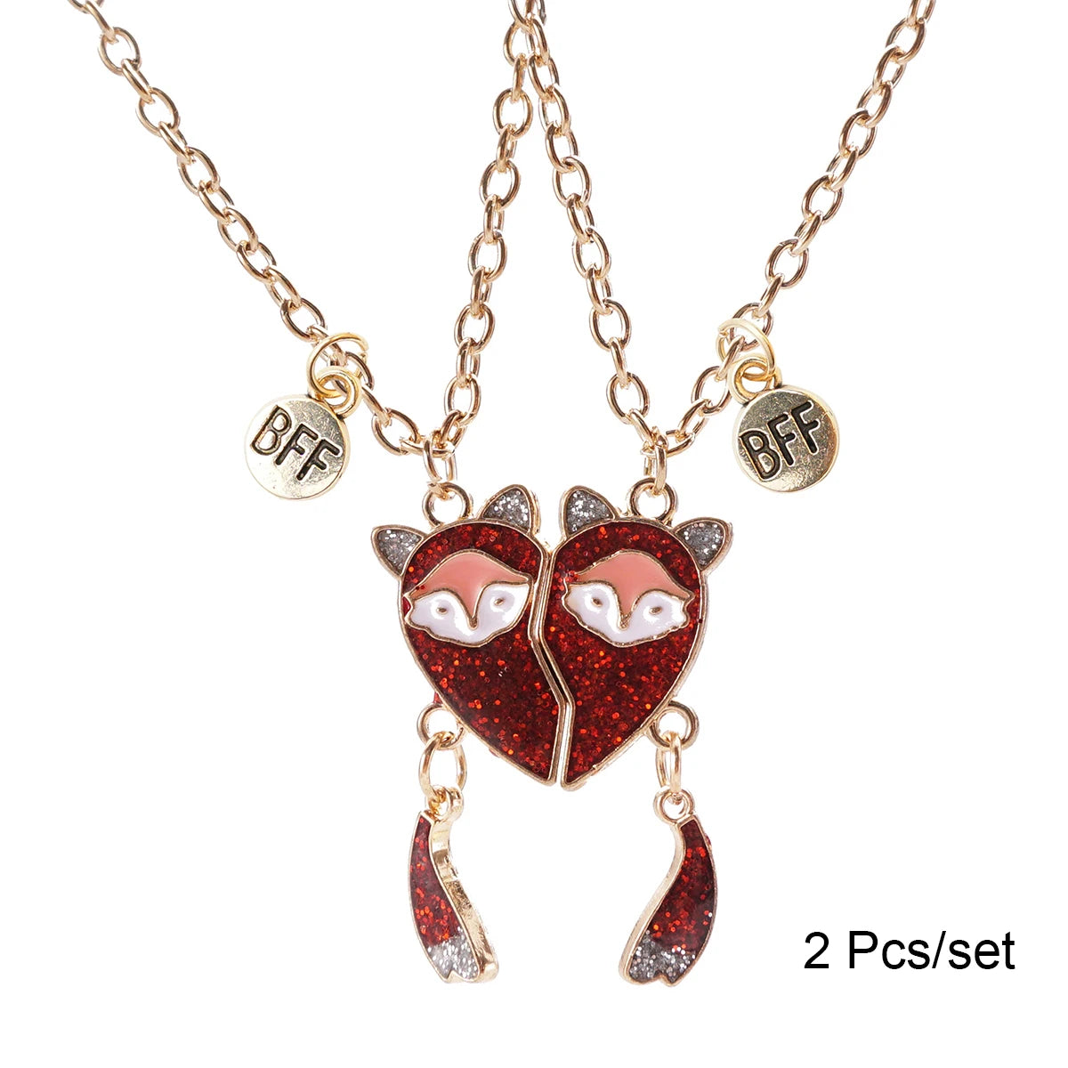 2 herzförmige Magnet-Panda-Halsketten