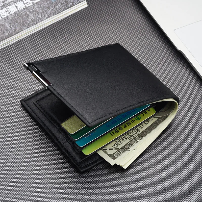 Men Small Money Thin Zipper Leather Wallets