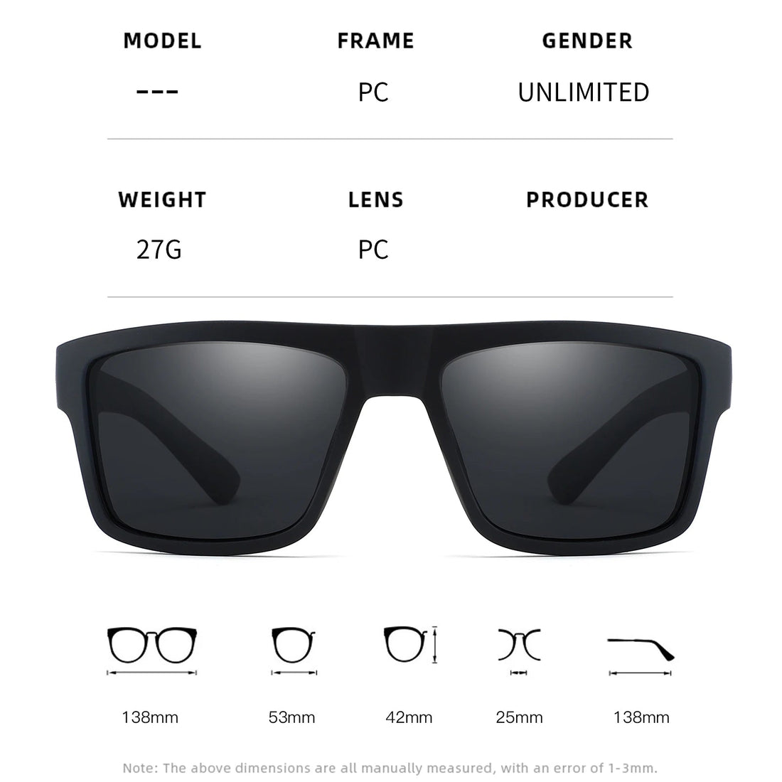 Unisex polarized square sunglasses for vintage driving style.