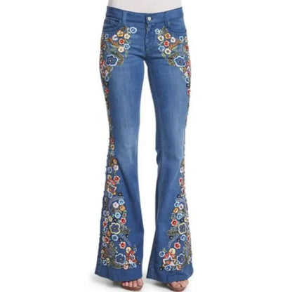 Embroidered Slim Fit, Slim Flared Women's Pants