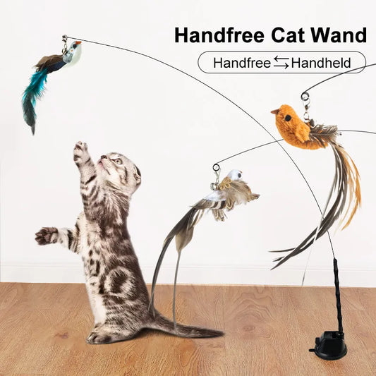 Feather Cat Wand with Bell Suction Cup - Interactive Toys for Cats Exercise