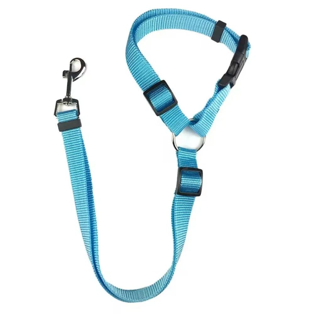 Ceinture de sécurité pour animaux de compagnie deux en un de couleur unie - Laisse en nylon Ceinture de sécurité pour siège arrière Accessoires pour animaux de compagnie 