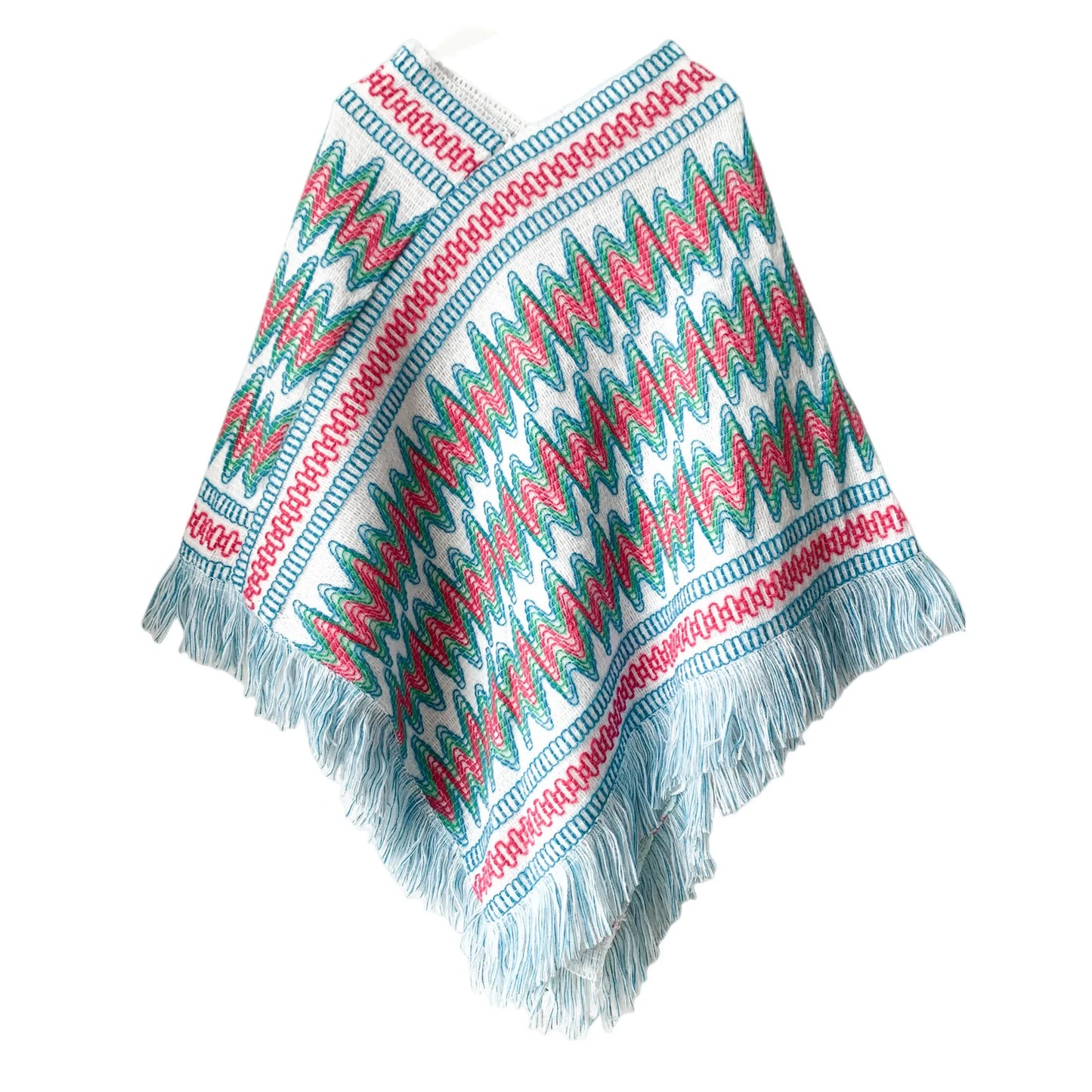 Poncho à pompons tricoté en coton, châle de voyage chaud