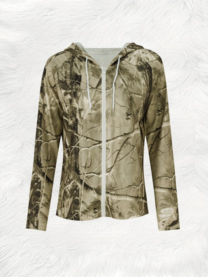 Branches Pattern Full Print Zip-Up Hoodie