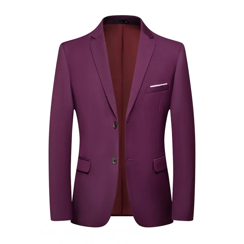 Men's Slim Fit Solid Color Single Breasted Blue Blazer