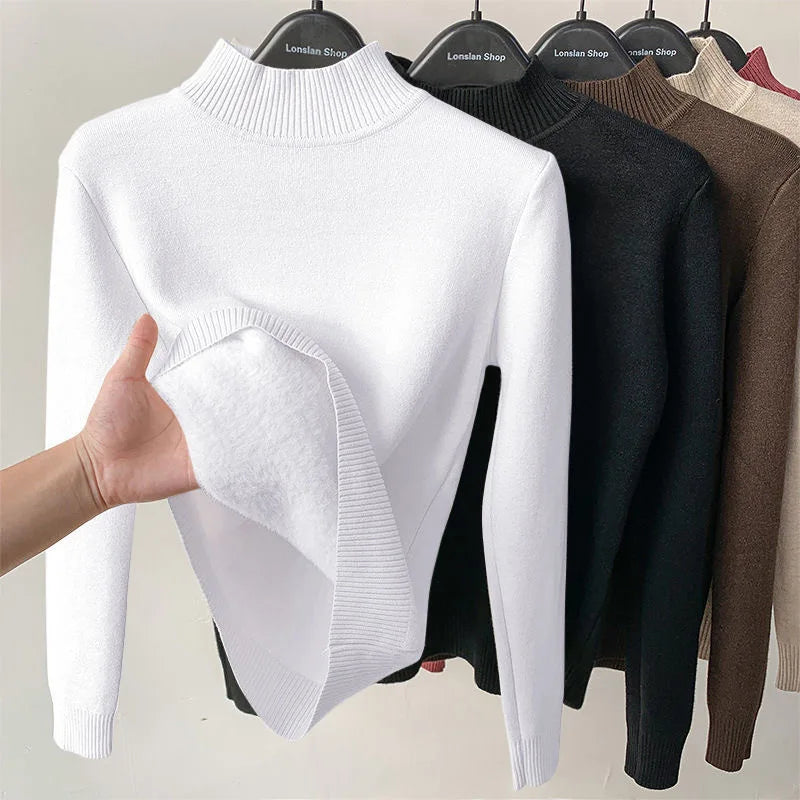 Damen-Strickpullover mit Rollkragen und Fleecefutter