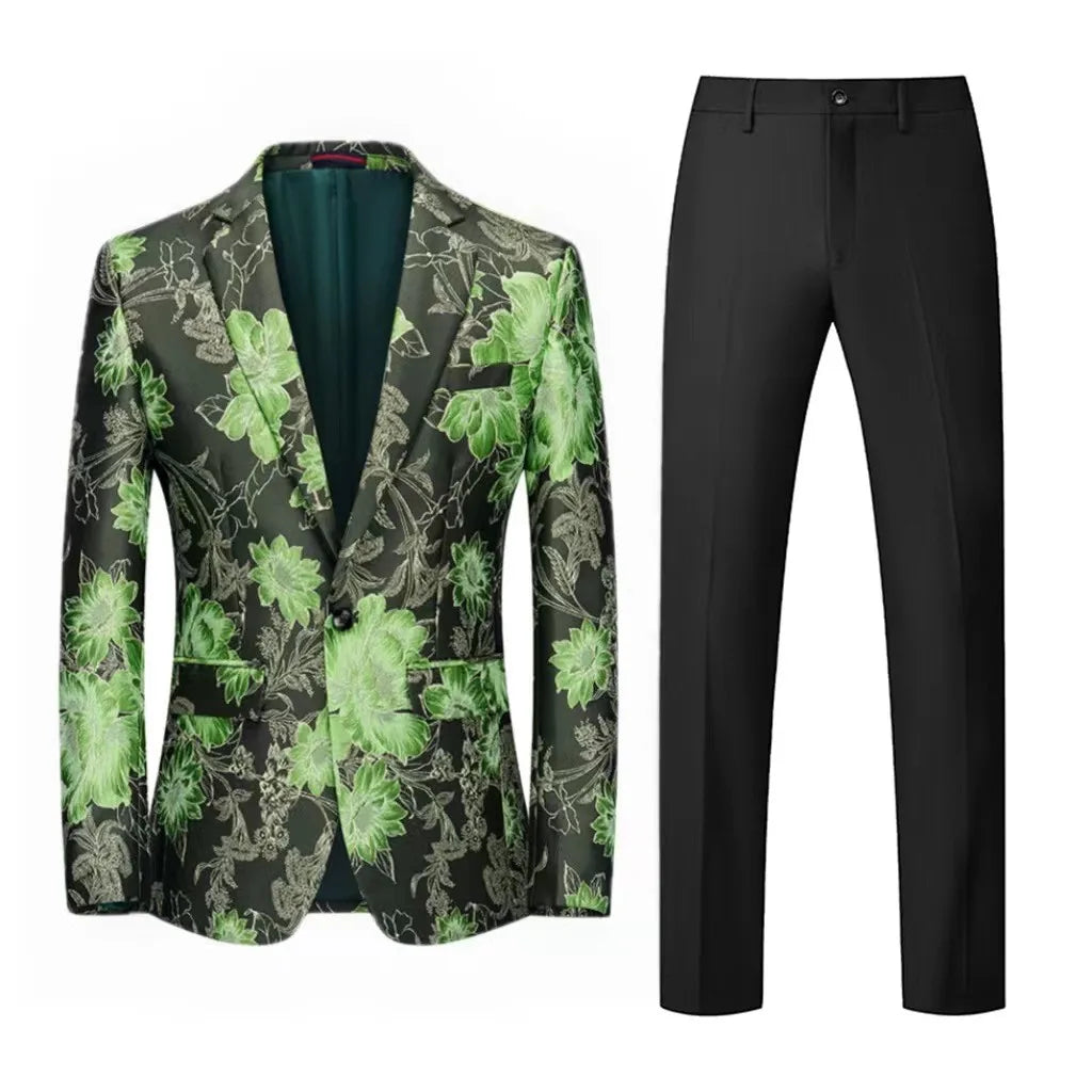 Orange Flower Pattern 2-Piece Suit for Men