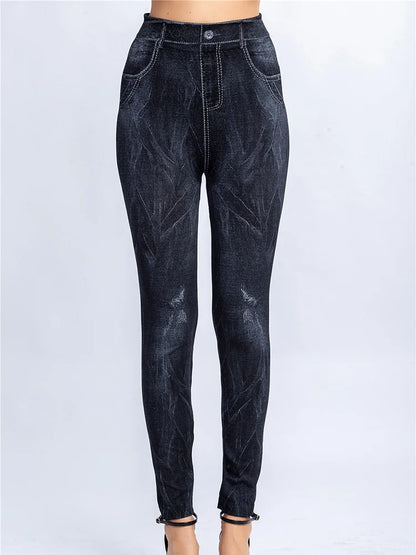 Women's Gym Leggins High Waist Elastic Butterfly Pritned Pencil Jeans