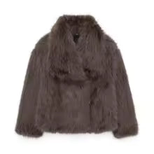 Women's Loose Fit Faux Fur Stand Collar Jacket