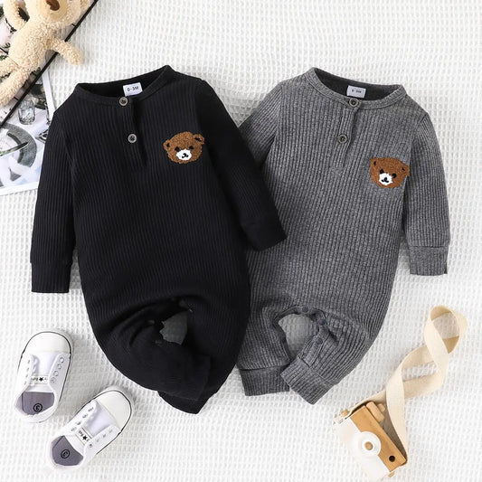 Langarm-Kleidung für Neugeborene mit Cartoon-Bär und kleinem Knopf