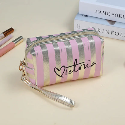 Womens Waterproof Striped Cosmetic Makeup Bag