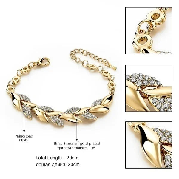 Golden Leaf Crystal Bracelet for Women