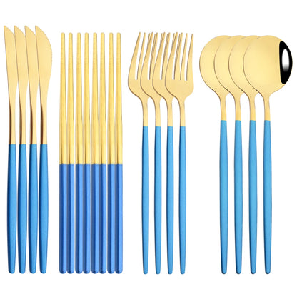 Edelstahl-Geschirrset in Gold und Grün