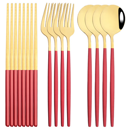 Edelstahl-Geschirrset in Gold und Grün